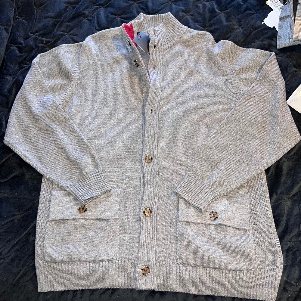 NWT Five Four Size XL Gray Mock Neck Cardigan Sweater Preppy Academia Heritage